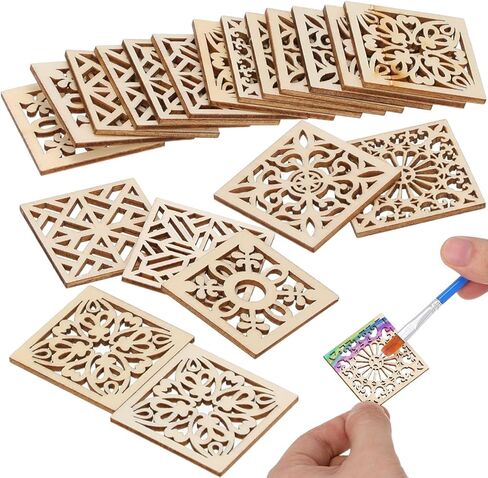 20 قطعة من Abaodam قطع خشبية غير مكتملة من الزخارف الخشبية على شكل زهرة بوهو وأشكال علامات حرفية خشبية مع حبل قنب للحرف اليدوية اليدوية وبطاقات القصاصات وخياطة 40 مم in Saudi Arabia