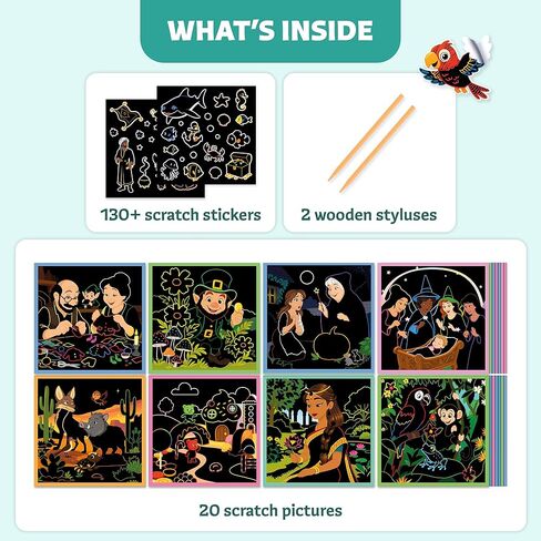 Clever Fox Play Scratch Craft for Kids – 30 Magical Fairy Tales Scratch-Off Pictures & 130+ Stickers – Craft Kits, DIY Supplies – Arts & Crafts Gifts for Boys & Girls Ages 3, 4, 5, 6, 7, 8 in Kuwait
