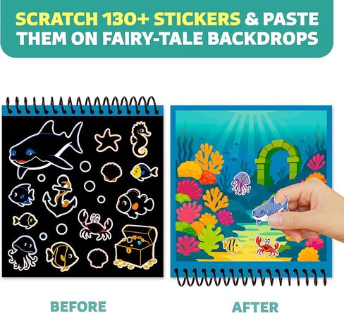 Clever Fox Play Scratch Craft for Kids – 30 Magical Fairy Tales Scratch-Off Pictures & 130+ Stickers – Craft Kits, DIY Supplies – Arts & Crafts Gifts for Boys & Girls Ages 3, 4, 5, 6, 7, 8 in Kuwait