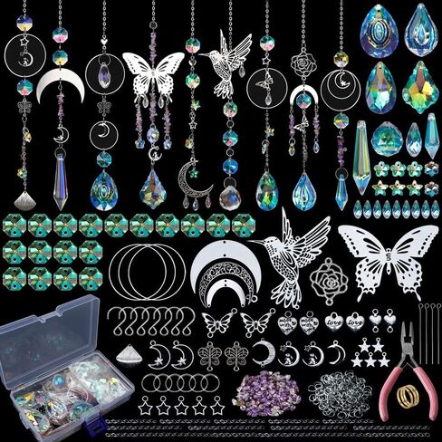 DIY Suncatcher Making Kit – 400-Piece Set of Glass Prisms & Crystal, Perfect for Window Hanging, Home, Indoor, Outdoor, Garden, Christmas, Wedding, Party Decorations in Kuwait