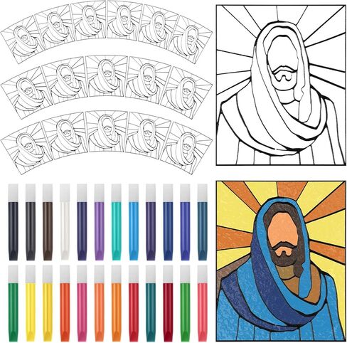 Remerry 16 قطعة DIY يسوع Suncatcher Vbs فو الزجاج الملون القائم على الإيمان الحرف المسيحية نافذة الفن Suncatcher عدة لمدرسة الأحد عطلة الكتاب المقدس الابتدائية الربيع الصيف مشروع الفن الطرف in Kuwait