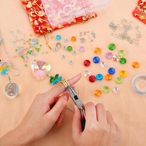 مجموعة مكونة من 460 قطعة من مجموعة صائد الشمس DIY مجموعة حلي معلقة من الكريستال الملون مجموعة مواد صانع قوس قزح لتزيين النوافذ والحديقة (460 قطعة من مجموعة مواد مطرزة بالكريستال DIY) in Kuwait