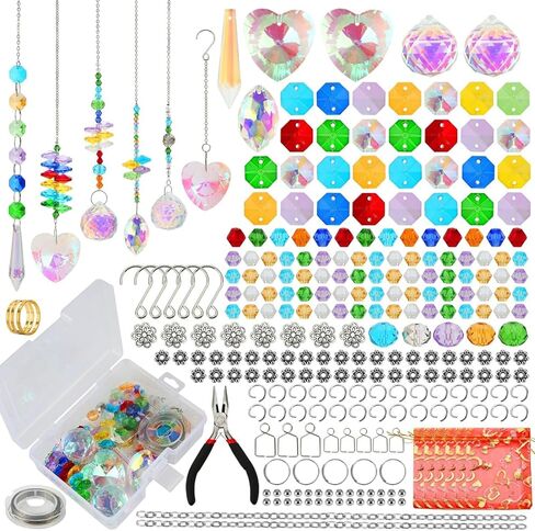 460PCS DIY Sun Catcher Kit Colorful Crystal Hanging Ornaments Set Rainbow Maker Material Pack for Window Garden Decoration (460Pcs DIY Crystal Beaded Material Pack) in Saudi Arabia