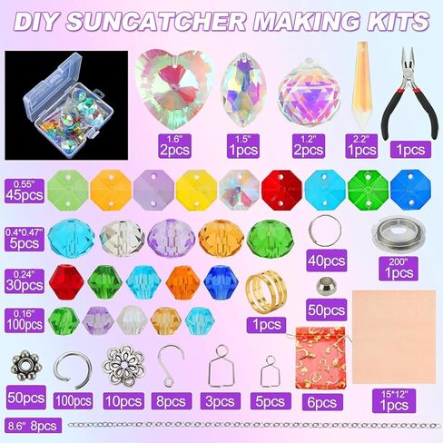 460PCS DIY Sun Catcher Kit Colorful Crystal Hanging Ornaments Set Rainbow Maker Material Pack for Window Garden Decoration (460Pcs DIY Crystal Beaded Material Pack) in Saudi Arabia