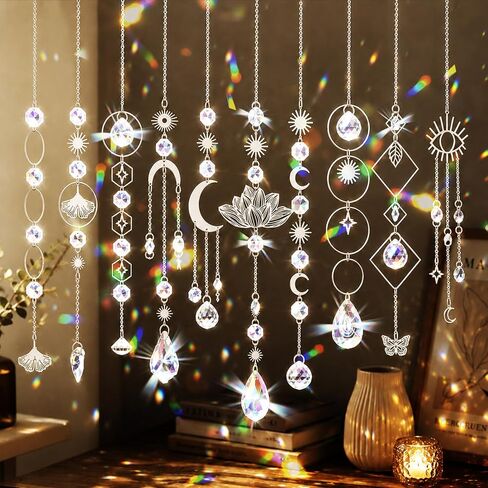 10PCS Crystal Suncatcher Prism Hanging DIY Kit with Chain Rainbow Maker Crystals Balls Window Hanging Pendants Ornaments for Garden Backyard Patio Car Home Decor, Siliver in Kuwait