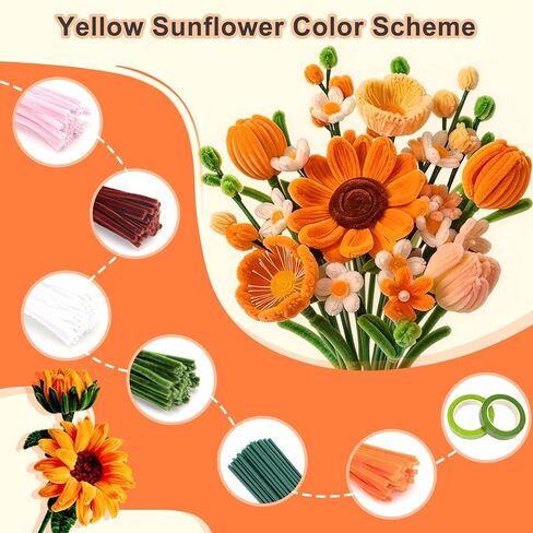 800 PCS Thick Pipe Cleaners Craft, 15 Colors Pipe Cleaners Flowers Kit, Colorful Flower Making Kit with Chenille Stems with Instruction, Arts and Craft Projects Creative DIY Decorations in Kuwait