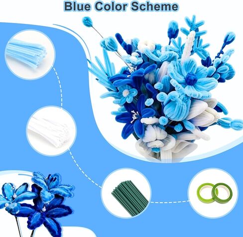 800 PCS Thick Pipe Cleaners Craft, 15 Colors Pipe Cleaners Flowers Kit, Colorful Flower Making Kit with Chenille Stems with Instruction, Arts and Craft Projects Creative DIY Decorations in Kuwait