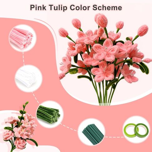 800 PCS Thick Pipe Cleaners Craft, 15 Colors Pipe Cleaners Flowers Kit, Colorful Flower Making Kit with Chenille Stems with Instruction, Arts and Craft Projects Creative DIY Decorations in Kuwait