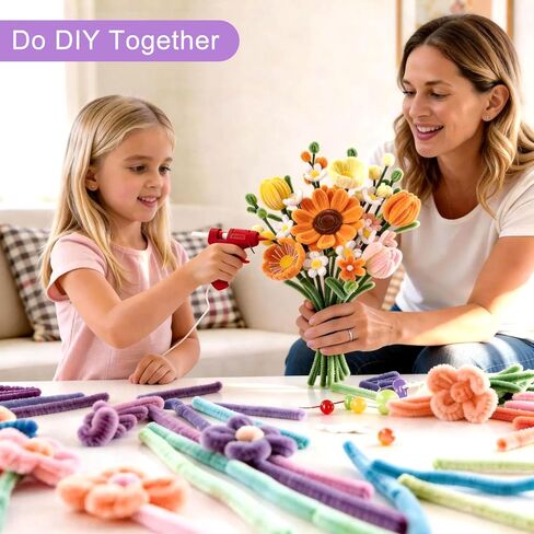 800 PCS Thick Pipe Cleaners Craft, 15 Colors Pipe Cleaners Flowers Kit, Colorful Flower Making Kit with Chenille Stems with Instruction, Arts and Craft Projects Creative DIY Decorations in Kuwait