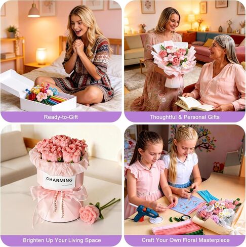 800 PCS Thick Pipe Cleaners Craft, 15 Colors Pipe Cleaners Flowers Kit, Colorful Flower Making Kit with Chenille Stems with Instruction, Arts and Craft Projects Creative DIY Decorations in Kuwait