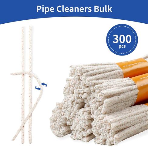 Phinus 300 Pack Pipe Cleaners Pipe, 6-Inch Pipe Cleaners Bulk, Cotton and Plastic Pipe Cleaner, Pipecleaners for Removing Tar & Resin, Pipe Cleaners for Plastic Metal Ceramic Wood Pipe, cream in Kuwait