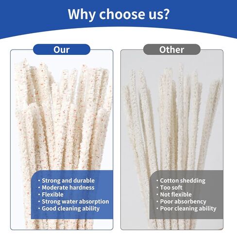 Phinus 300 Pack Pipe Cleaners Pipe, 6-Inch Pipe Cleaners Bulk, Cotton and Plastic Pipe Cleaner, Pipecleaners for Removing Tar & Resin, Pipe Cleaners for Plastic Metal Ceramic Wood Pipe, cream in Kuwait