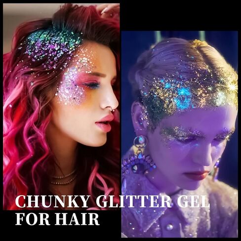 16 Colors Chunky Fine Mixed Holographic Glitter Gel Set for Face and Body Makeup Festival Party Sparkle Glitter Gel Decoration Rave Accessories in Kuwait