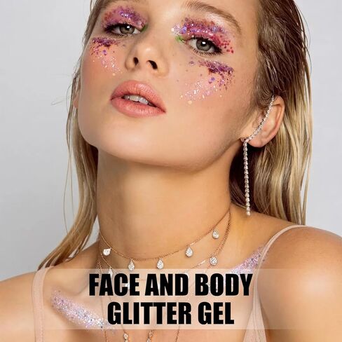 16 Colors Chunky Fine Mixed Holographic Glitter Gel Set for Face and Body Makeup Festival Party Sparkle Glitter Gel Decoration Rave Accessories in Kuwait
