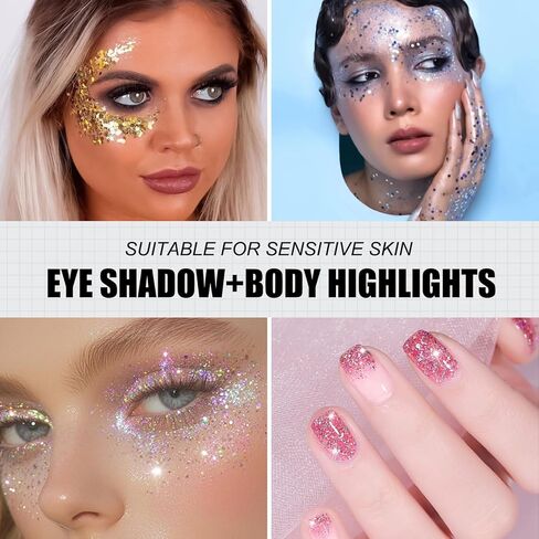 16 Colors Chunky Fine Mixed Holographic Glitter Gel Set for Face and Body Makeup Festival Party Sparkle Glitter Gel Decoration Rave Accessories in Kuwait
