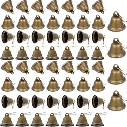 60 PCS Vintage Bronze Jingle Bells with Spring Hooks - Small Craft Bells (1.57" x 1.5") for Wind Chimes, Dog Potty Training, Wedding & Holiday Decor in Kuwait