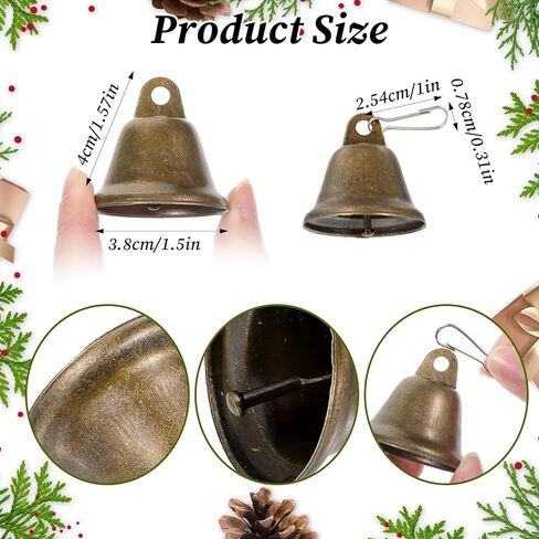 60 PCS Vintage Bronze Jingle Bells with Spring Hooks - Small Craft Bells (1.57" x 1.5") for Wind Chimes, Dog Potty Training, Wedding & Holiday Decor in Kuwait