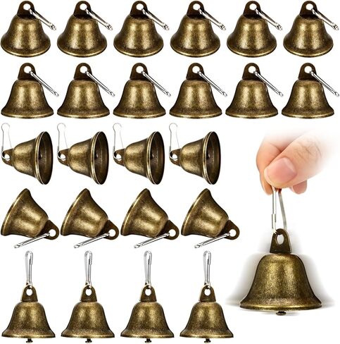 Craft Bells, 24 PCS Bronze Jingle Vintage Bells (1.7" X 1.5") with Spring Hooks, Small Brass Bell for Dog Potty Training Doorbell Wedding Decor DIY Favor Crafts Christmas Tree in Kuwait