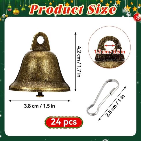 Craft Bells, 24 PCS Bronze Jingle Vintage Bells (1.7" X 1.5") with Spring Hooks, Small Brass Bell for Dog Potty Training Doorbell Wedding Decor DIY Favor Crafts Christmas Tree in Kuwait