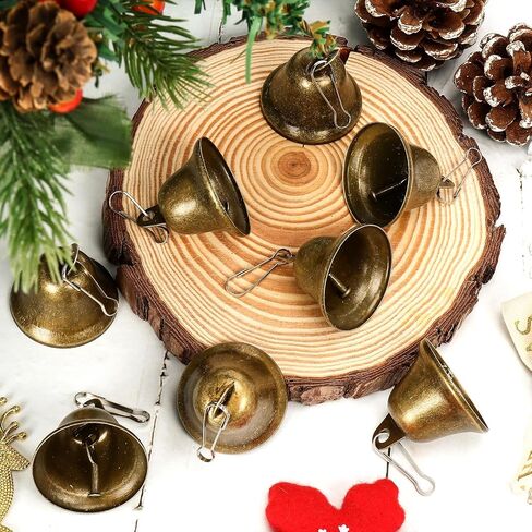 Craft Bells, 24 PCS Bronze Jingle Vintage Bells (1.7" X 1.5") with Spring Hooks, Small Brass Bell for Dog Potty Training Doorbell Wedding Decor DIY Favor Crafts Christmas Tree in Kuwait