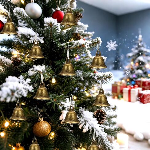 Craft Bells, 24 PCS Bronze Jingle Vintage Bells (1.7" X 1.5") with Spring Hooks, Small Brass Bell for Dog Potty Training Doorbell Wedding Decor DIY Favor Crafts Christmas Tree in Kuwait