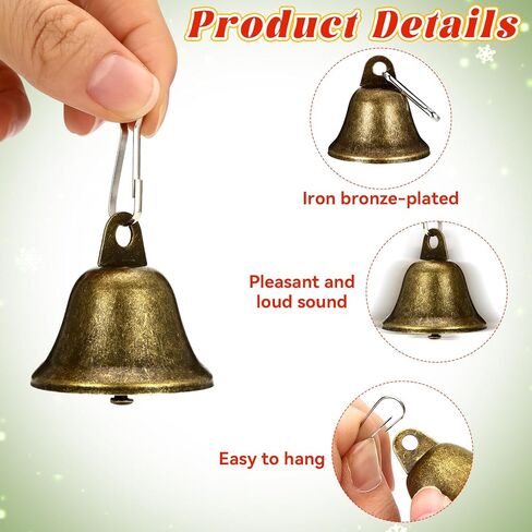 Craft Bells, 24 PCS Bronze Jingle Vintage Bells (1.7" X 1.5") with Spring Hooks, Small Brass Bell for Dog Potty Training Doorbell Wedding Decor DIY Favor Crafts Christmas Tree in Kuwait