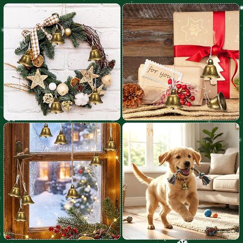 Craft Bells, 24 PCS Bronze Jingle Vintage Bells (1.7" X 1.5") with Spring Hooks, Small Brass Bell for Dog Potty Training Doorbell Wedding Decor DIY Favor Crafts Christmas Tree in Kuwait
