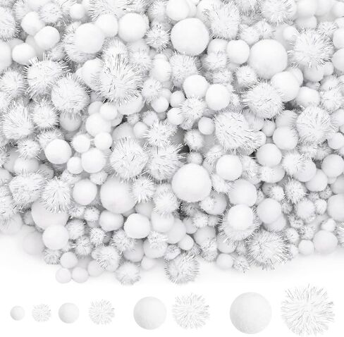 CHRORINE 1200 Pcs Pom Poms for Crafts Sparkly Assorted in 4 Sizes Pom Poms Bulk Essential for Arts DIY and Holiday Decorations (Assorted Colors) in Kuwait