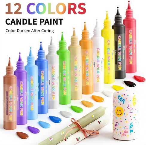 Candle Wax Pen, 12 Vibrant Colors Candle Wax Pen Set,Non-Toxic,Easy to Use,Beginner-Friendly for Festival, Birthday Decorating, Blessing Writing & More DIY Crafts(30ml/1oz*12) (12) in Saudi Arabia