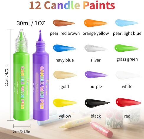Candle Wax Pen, 12 Vibrant Colors Candle Wax Pen Set,Non-Toxic,Easy to Use,Beginner-Friendly for Festival, Birthday Decorating, Blessing Writing & More DIY Crafts(30ml/1oz*12) (12) in Saudi Arabia