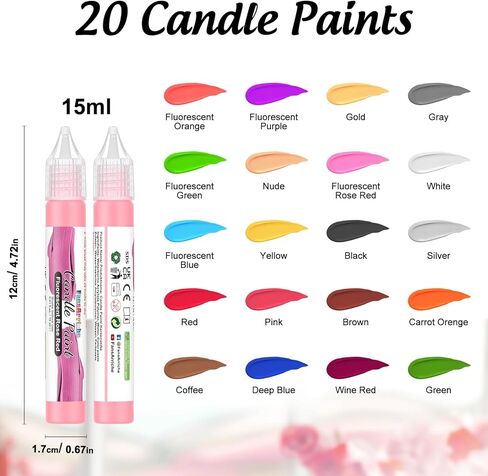 FansArriche Candle Paint, 20 Colors Candle Wax Pen Set for Candle Making, DIY Candle Painting Kit for Holiday & Party Decorations (15 ml/ 0.5 oz) in Kuwait