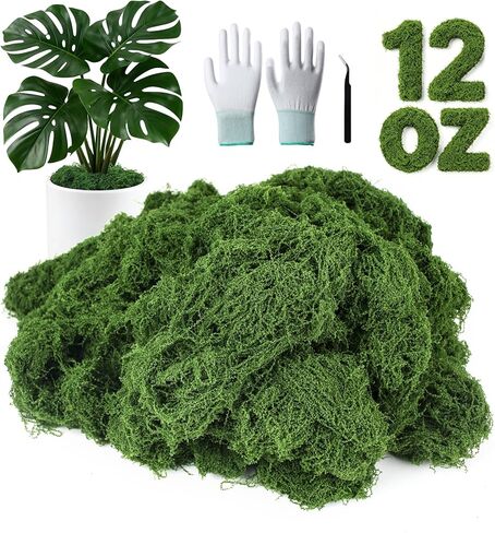 MGLIFEUL 12OZ Artificial Fake Moss for Crafts Plants Indoor with Non-Stick Gloves and Tweezers，Preserved Green Plant Faux Craft Moss Musgo for Fairy Garden Indoor Outdoor Home Decorating Model Making in Kuwait