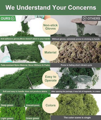 MGLIFEUL 12OZ Artificial Fake Moss for Crafts Plants Indoor with Non-Stick Gloves and Tweezers，Preserved Green Plant Faux Craft Moss Musgo for Fairy Garden Indoor Outdoor Home Decorating Model Making in Kuwait