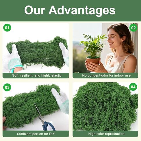 MGLIFEUL 12OZ Artificial Fake Moss for Crafts Plants Indoor with Non-Stick Gloves and Tweezers，Preserved Green Plant Faux Craft Moss Musgo for Fairy Garden Indoor Outdoor Home Decorating Model Making in Kuwait