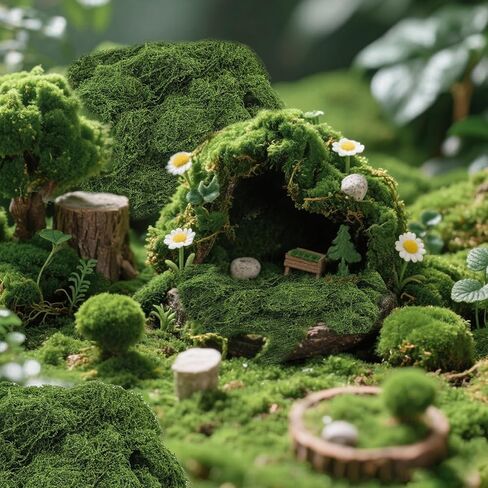 MGLIFEUL 12OZ Artificial Fake Moss for Crafts Plants Indoor with Non-Stick Gloves and Tweezers，Preserved Green Plant Faux Craft Moss Musgo for Fairy Garden Indoor Outdoor Home Decorating Model Making in Kuwait