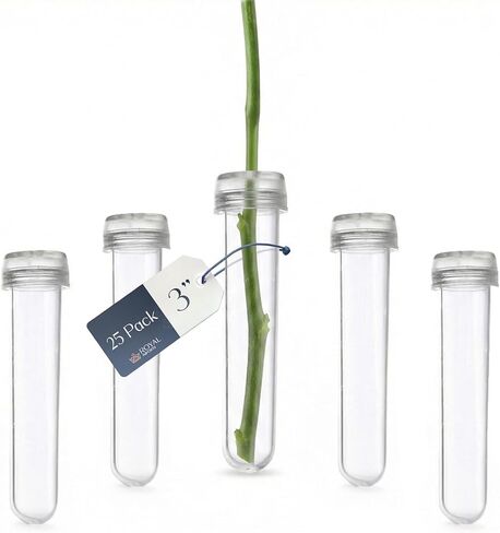 Royal Imports Floral Water Tubes with Caps – 3" Clear Plastic Flower Vials for Single Stem Roses, Buds, Bouquets – Standard Style, 1/2" Opening – 25 Pack in Kuwait