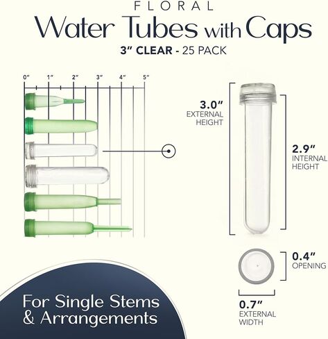 Royal Imports Floral Water Tubes with Caps – 3" Clear Plastic Flower Vials for Single Stem Roses, Buds, Bouquets – Standard Style, 1/2" Opening – 25 Pack in Kuwait