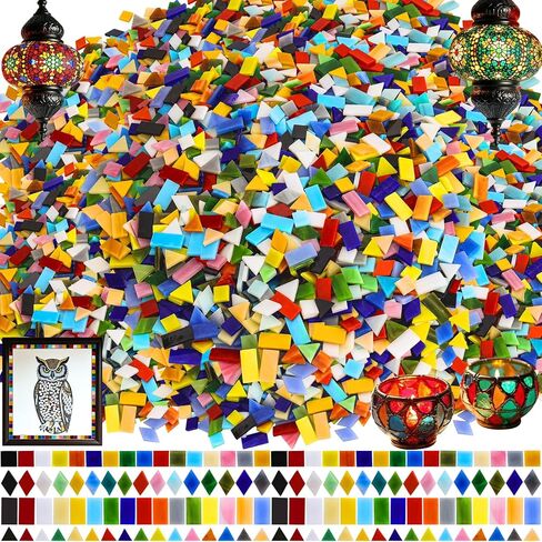 3200 Pcs Mosaic Tiles, Glass Mosaic Tiles for Crafts Bulk, Assorted Color Stained Mosaic Glass Pieces, Mosaic Supplies for Home Decoration, Art Crafts, DIY Projects, Opaque in Kuwait