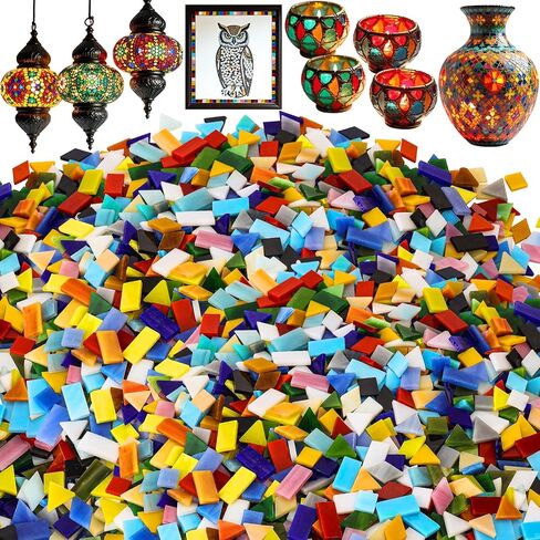 3200 Pcs Mosaic Tiles, Glass Mosaic Tiles for Crafts Bulk, Assorted Color Stained Mosaic Glass Pieces, Mosaic Supplies for Home Decoration, Art Crafts, DIY Projects, Opaque in Saudi Arabia
