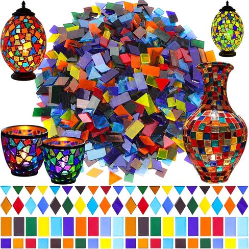 3200 Pcs Mosaic Tiles, Glass Mosaic Tiles for Crafts Bulk, Assorted Color Stained Mosaic Glass Pieces, Mosaic Supplies for Home Decoration, Art Crafts, DIY Projects, Opaque in Saudi Arabia