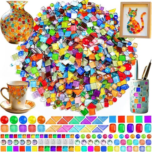 3200 Pcs Mosaic Tiles, Glass Mosaic Tiles for Crafts Bulk, Assorted Color Stained Mosaic Glass Pieces, Mosaic Supplies for Home Decoration, Art Crafts, DIY Projects, Opaque in Saudi Arabia