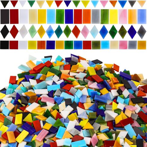 3200 Pcs Mosaic Tiles, Glass Mosaic Tiles for Crafts Bulk, Assorted Color Stained Mosaic Glass Pieces, Mosaic Supplies for Home Decoration, Art Crafts, DIY Projects, Opaque in Saudi Arabia