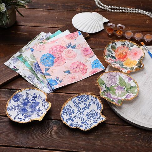 ForraFun 40 Set Scallop Shells for Crafts 4''-5'' White Natural Shells Bulk with Decoupage Floral Napkins Acrylic Paints Brushes and Glue for DIY Arts and Crafts Seashells Home Decor Ornaments in Kuwait