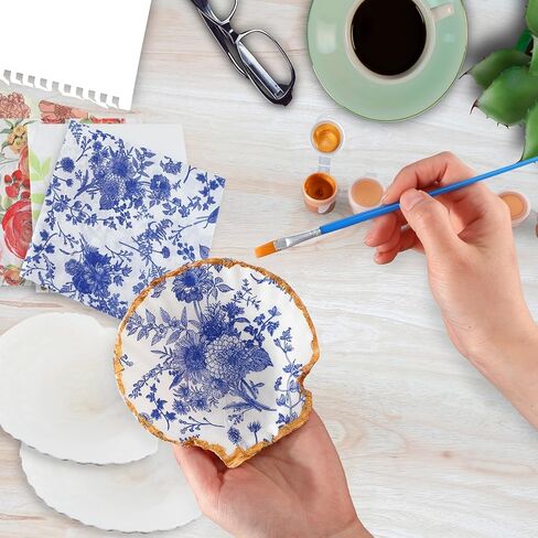 ForraFun 40 Set Scallop Shells for Crafts 4''-5'' White Natural Shells Bulk with Decoupage Floral Napkins Acrylic Paints Brushes and Glue for DIY Arts and Crafts Seashells Home Decor Ornaments in Kuwait