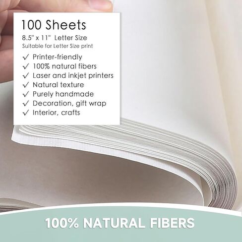 Mulberry Paper,100 Sheets Letter Size 8.5" x 11" Natural Fiber Rice Paper, Decoupage Decorative Tissue Paper for Writing Painting DIY Crafts Calligraphy Gift Wrap(LPMP-02) in Kuwait