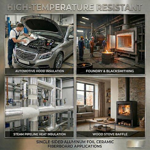 Ceramic Fiber Blanket with Aluminum Foil (Single-Sided), High-Temperature 2600°F ,High-Density 10 PCF 160 kg/m³, Fireproof Thermal Insulation for Kilns, Pizza Ovens, Wood Stove Baffle, 24" x 55". in Kuwait