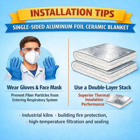 Ceramic Fiber Blanket with Aluminum Foil (Single-Sided), High-Temperature 2600°F ,High-Density 10 PCF 160 kg/m³, Fireproof Thermal Insulation for Kilns, Pizza Ovens, Wood Stove Baffle, 24" x 55". in Kuwait