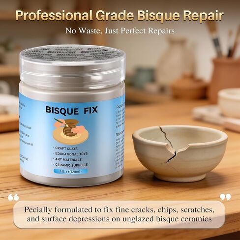 Lounsweer 4 أوقية Bisque Fix لطين السيراميك أو البسكويت، تركيبة محسنة للطين الحرفي، والمواد الفنية، ومستلزمات السيراميك - يمكن أن تطلق ما يصل إلى مخروط 10 in Kuwait
