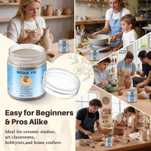 Lounsweer 4 أوقية Bisque Fix لطين السيراميك أو البسكويت، تركيبة محسنة للطين الحرفي، والمواد الفنية، ومستلزمات السيراميك - يمكن أن تطلق ما يصل إلى مخروط 10 in Kuwait