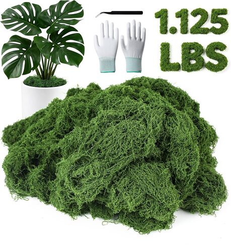 MGLIFEUL 12OZ Artificial Fake Moss for Crafts Plants Indoor with Non-Stick Gloves and Tweezers，Preserved Green Plant Faux Craft Moss Musgo for Fairy Garden Indoor Outdoor Home Decorating Model Making in Kuwait